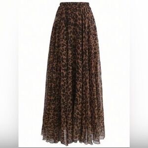 Leopard Elastic Waist Chiffon Skirt